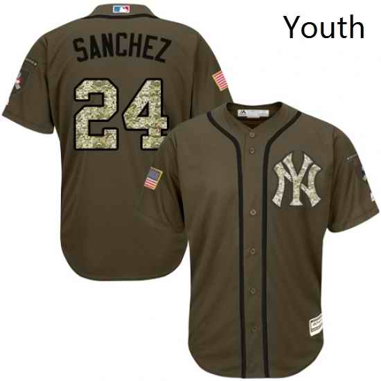 Youth Majestic New York Yankees 24 Gary Sanchez Replica Green Salute to Service MLB Jersey